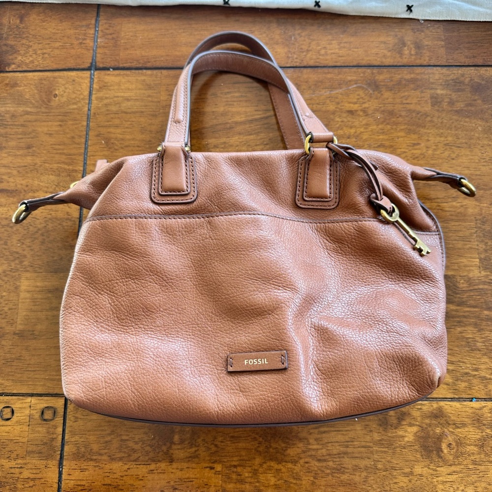 Fossil Brown Leather Satchel with Timeless Design